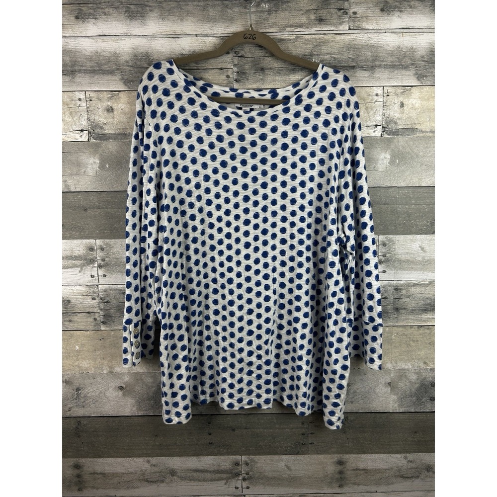 Chicos XXL Women's Blue/white Polka Dot Long Sleeve Blouse